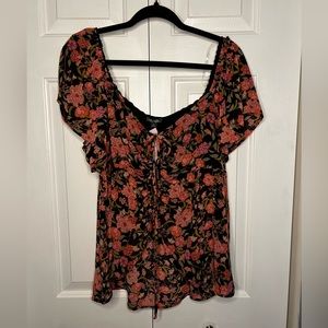 Wild Fable XL Floral Flutter Tie Up Top